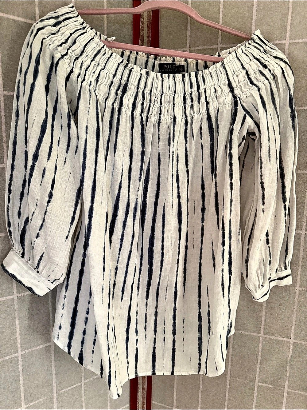 Polo Ralph Lauren Tie-Dye Off-the-Shoulder Top White & Blue Medium